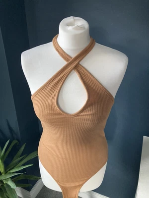 £4.99 • Buy Missguided Ladies Chocolate Ribbed Halter Neck Twist Front Body UK4 NWT