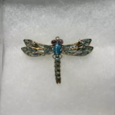 Vintage Sterling Silver And Enamel CHINESE EXPORT Articulating Dragonfly Brooch • $50