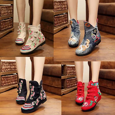 £27.36 • Buy Womens Chinese Embroidered Floral Cloth Boots Flat Comfort Folk Flower Shoes