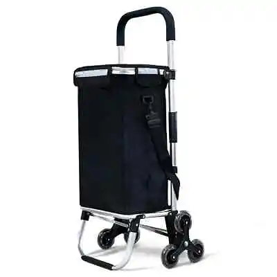 VOUNOT 6 Wheels Aluminium Shopping Trolley Folding Stair Climbing Cart 50L Black • £35.95