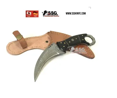 Handmade Custom Damascus Karambit KNIFE WITH Real Colour Buffalo Horn 9 “Approx • $120