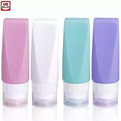 4-Pack 3oz Travel Bottles Leak-Proof BPA-Free Silicone With Clear Toiletry Bag • $8.98