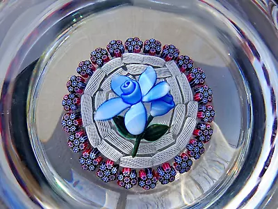 Peter McDougall Art Glass Faceted Blue Rose Millefiori Paperweight PMCD #11/35 • $395
