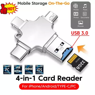 4 In 1 Type C USB OTG Adapter Micro SD TF Flash Card Reader For Mobile PhonePC • $6.79