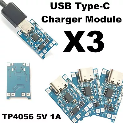 3 X TP4056 USB-C 5V 1A 18650 Lithium Li-Ion Micro Battery Charger Module Solar  • £3.29