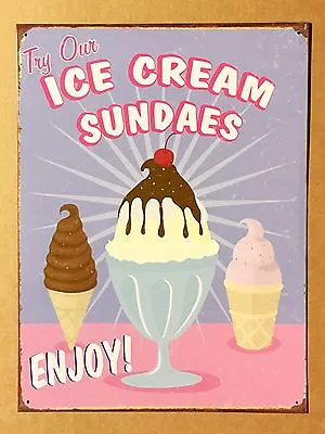 Ice Cream Sundaes - Tin Metal Wall Sign • £9.99