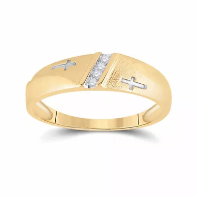 10k Yellow Gold Mens Round Diamond Single Row Cross Wedding Band 1/20 Cttw • $198.90