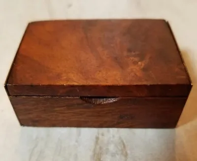 Vintage Tiny Wood & Brass Box Exotic Burl Wood Trinket Small Stash Box NICE • $12.95