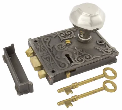 £65 • Buy Floral Design Rim Lock Set With Polished Nickel Octagonal Door Knob Knobs Pair