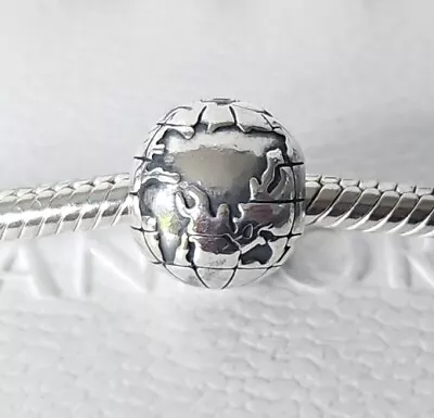 Genuine Pandora Bracelet Charm - Silver World Globe Stopper Clip S925 ALE • £0.99