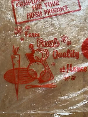 Vintage Plastic Grocery Bag Produce Veg Ephemera Graphics Farm Fresh Midcentury • $5