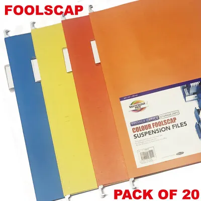 £13.75 • Buy 20 X  Foolscap Hanging Suspension Files With Tabs Inserts Large Folders Coloured