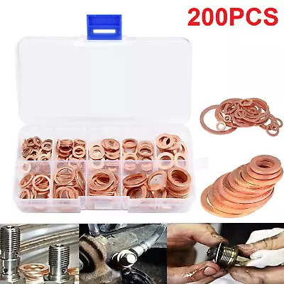 200PCS Gasket Set Crush Washers Flat Ring Assorted Solid Copper Car Engine Seal • $19.99
