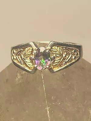 Mystic Topaz Ring Size 5.75 Leaves Black Hills Gold Sterling Silver Women • $138