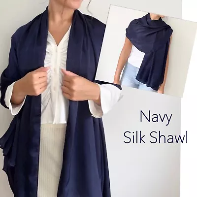 Navy Blue Silk Shawl Pashmina Silk Wraps Silk Shawl Silk Scarves • £19.50