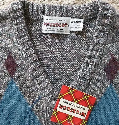 McGregor Argyle Sweater Vest Grandpa Preppy Gray Wool Golf Mens XL Vintage NWT • $24.94