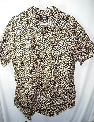 Mens Black Tan Cotton Leopard Nutexrol Button Down Casual Shirt Size 3xl 60 • $18.99
