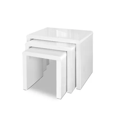 Artiss Coffee Table 3 Nest Of Tables Set Side Display Shelf High Gloss White • $107.87