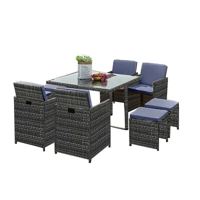 Rattan Garden Furniture Set 8 Seater Dining Table And Chairs Stool Outdoor Patio • £349.99