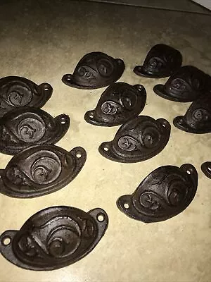 3 1/2  CUP PULLS DRAWER CABINET BIN HANDLES RUSTIC CAST IRON BROWN Vine • $10