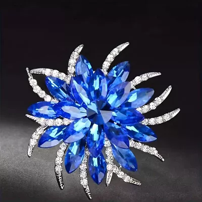 Flower Shaped Large Lapel Pin Inlaid Rhinestone Exquisite Brooch 6.5cm X 6.5cm • £6.95