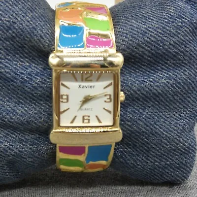 Xavier Ladies Watch Quartz Multi-color Bangle Band Square 25 Mm Case White Dial • $7.49