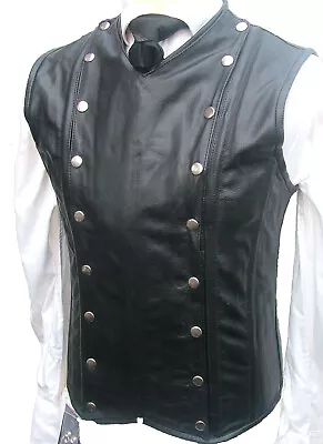 Mens Victorian Corset  Steampunk Vest Black Lambskin Leather Steel Boned Corset • $99.99