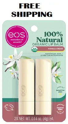 Eos 100% Natural & Organic Lip Balm Sticks- Vanilla Bean All-Day Moisture Derm • $7.85