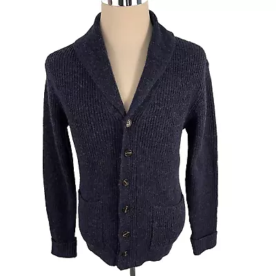 Line Of Trade Men's S 100% Shetland Wool Cardigan Sweater Shawl Collar Navy Blue • $34.99