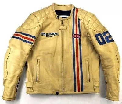 New TRIUMPH Motorbike Genuine Leather Jacket Racing Biker Jacket • $149.99
