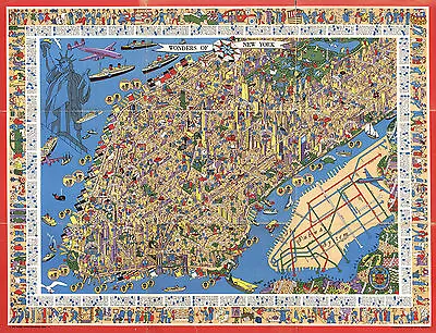 Early Pictorial New York Manhattan Map Subway System Wall Poster Vintage History • £36.58