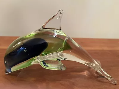 Vintage 6  Murano Style Blown Art Glass Green Blue Dolphin Decor Paperweight • $13