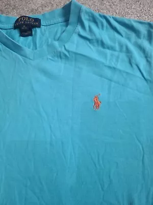 Boys Polo Ralph Lauren T Shirt XL Age 18 - 20 Or Small Mens Light Blue Turquoise • £1.49