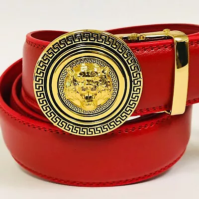 Automatic Fashion Ratchet Gold Buckle Leather Designer Classic Dress Belt Men's • $19.99