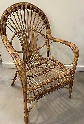 Vintage 60’ Midcentury Boho Chic  Wicker Rattan Bamboo  Arm Chair Coastal Italy • $460