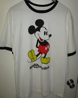 Walt Disney World Mickey Mouse Graphic Men's White Ringer Shirt L • $24.60