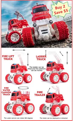 Fire Fighting Mini Monster Truck Buggy 360 Rotation Stunt Car Play Diecast Toy • $12.95