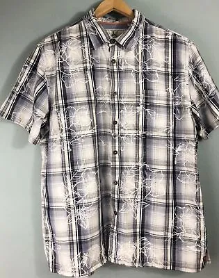 £11 • Buy Mantaray Blue Check & Tropical Print Shirt XL Cotton Short Sleeves Summer Hawaii