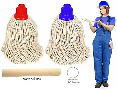 £6.90 • Buy Mop String Head Floor Cleaner 100% Cotton Heavy Duty Handle Plastic Head Socket