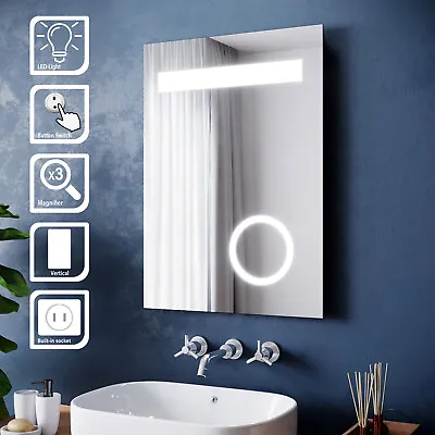 LED Bathroom Mirror With Shaver Socket Touch Illuminated Light IP44 Wall Mounted • £82.99