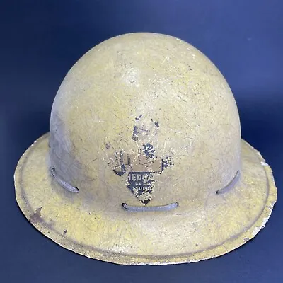 Vintage 1950's Oil Rig Worker Hard Hat Helmet Fiberglass Shell Leather Interior • $129.99