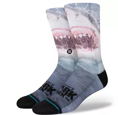 Stance Discovery Channel Shark Week Pearly Whites Crew Socks Large Mens 9-13 NWT • $14.89