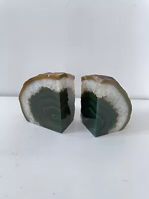 Vintage Brazilian Agate Geode Bookends Green Stone Crystal Pair Of 2 • $36.50