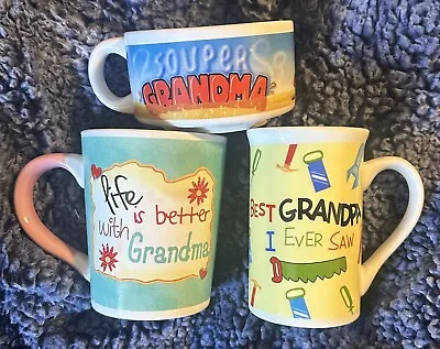 LOT Of 3 Grandparent Mugs Grandma Grandpa Coffee Cups Mom Dad Presents Christmas • $14.99