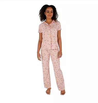 Munki Womens Snoopy Peanuts Pajamas Set Pants Shirt Button Coral Pink XS XXL 2X • $31.41