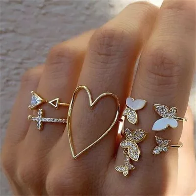 5Pcs/Set Butterfly Crystal Rings Set Finger Knuckle Midi Ring Women Jewelry Set • $3.51