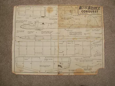 Keil Kraft Kit Plans Of The Conquest A Vintage  Glider Model Of 30  Wingspan • £2.75