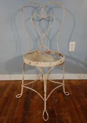 Wrought Iron Ice Cream Parlor Chair Bar Stool Heart Back Need Seat Replaced • $64