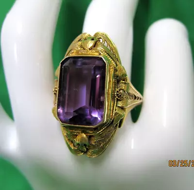 ANTIQUE VICTORIAN Filigree 10K GOLD ROSE DE FRANCE AMETHYST RING 7.25  8 GRAMS • $500