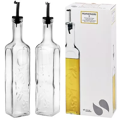 2 X 500ml Tall Glass Condiment Olive Oil Vinegar Dispenser Bottle W/Metal Pourer • £7.99